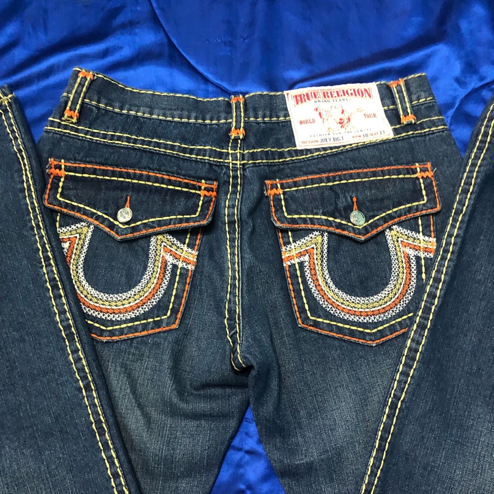 True Religion Vintage Orange and Yellow Contrast Stitch
